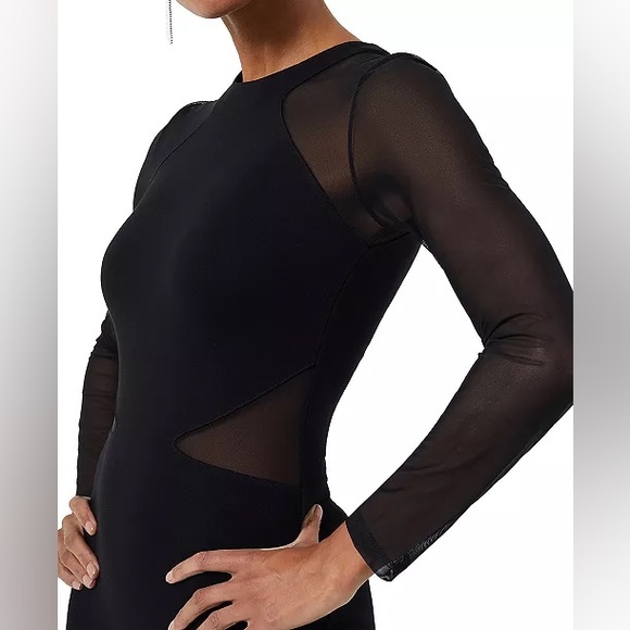 French Connection Black Viven Mesh Paneled Body Con Dress - Picture 3 of 6